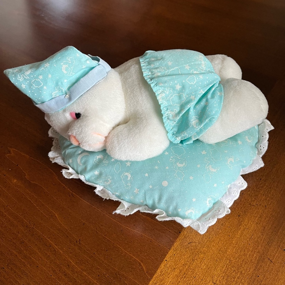 Cozy White and Blue Plush Bear with Pillow